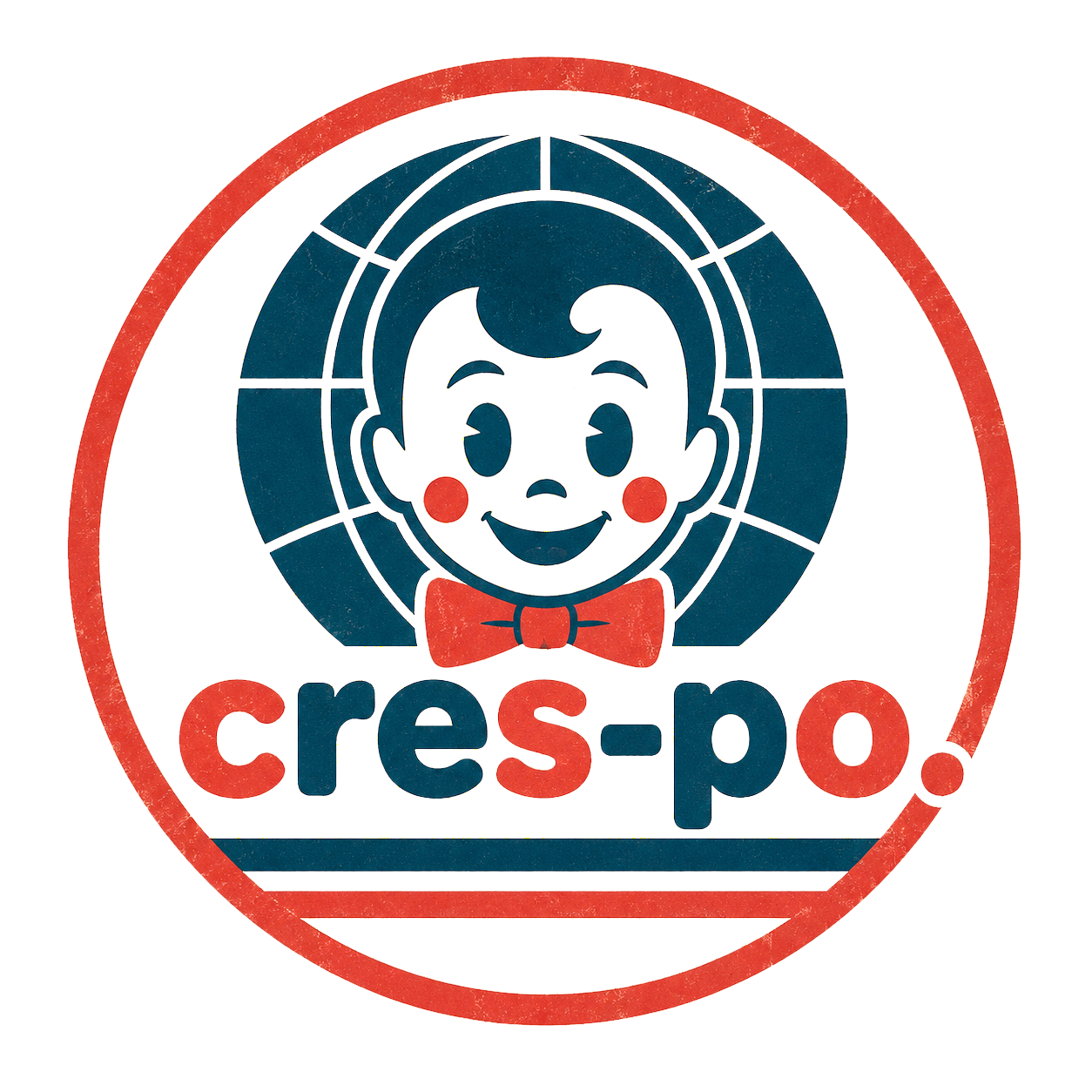 Logotipo de Cres-Po: mascota infantil dentro de un globo